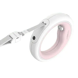 Hands-free pink retractable dog leash with built-in LED light