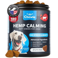 Jar of calming hemp soft chews for dogs with beef flavor – ideal for anxiety and stress relief.