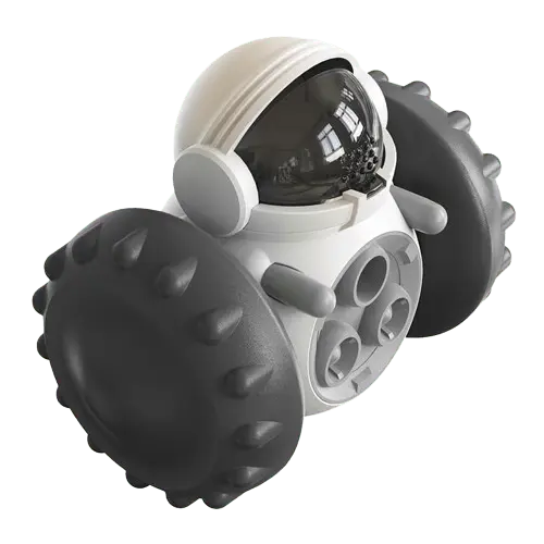 Black and white interactive dog food dispenser toy for smarter feeding and active play