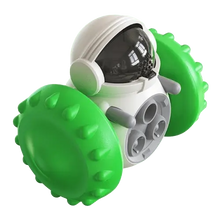 Green food-dispensing dog toy that promotes slower eating and mental stimulation