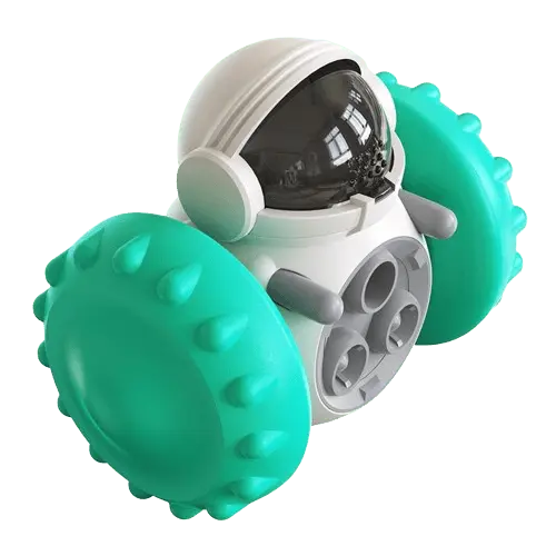 Turquoise interactive dog food dispenser toy for smart play and slow feeding