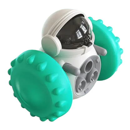 Turquoise interactive dog food dispenser toy for smart play and slow feeding