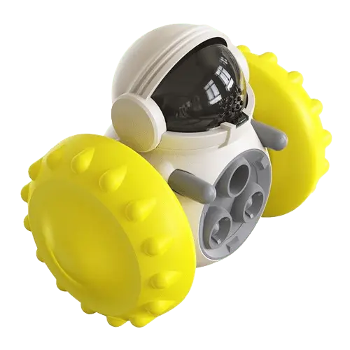 Yellow slow-feeding food dispenser toy for dogs – improves digestion and fun time
