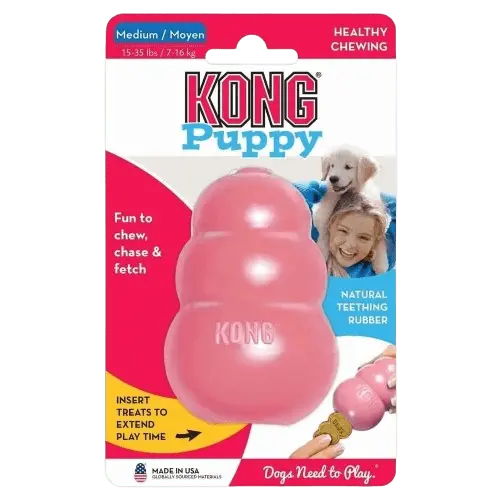 KONG natural rubber dog chew toy, durable and safe for all breeds, perfect for chewing, chasing, and fetching while supporting dental health