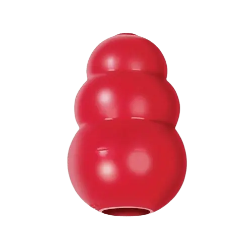 KONG red dog toy crafted from natural rubber, durable chew toy for dogs, ideal for mental stimulation and treat filling