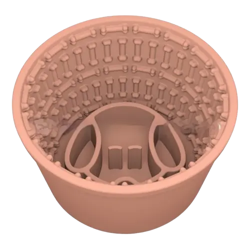 Light chestnut silicone slow feeder dog bowl for dogs. Promotes healthy eating habits, prevents indigestion, non-slip base.