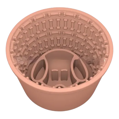 Light chestnut silicone slow feeder dog bowl for dogs. Promotes healthy eating habits, prevents indigestion, non-slip base.