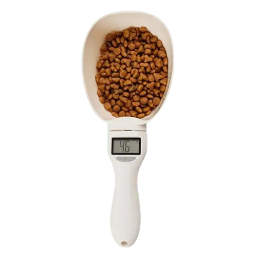 Pet food scoop with LCD screen and multiple measurement units