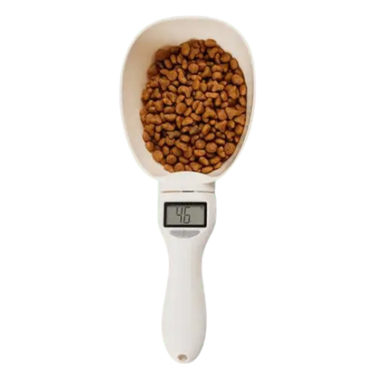 Pet food scoop with LCD screen and multiple measurement units