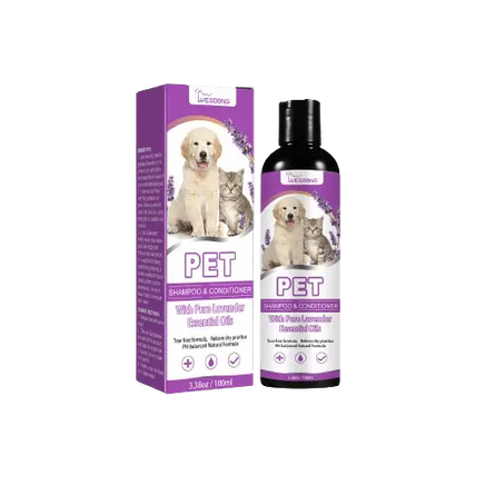 Natural pet shampoo and conditioner infused with lavender essential oils, recommended by veterinarians for dogs and cats. Buy for Dog