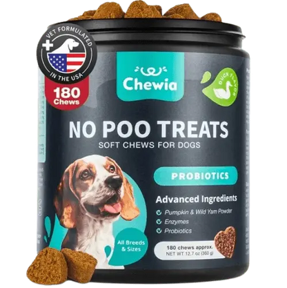 No Poo Chews for Dogs – Soft Coprophagia Deterrent with Probiotics and Digestive Enzymes – 180 Chews
