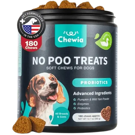 No Poo Chews for Dogs – Soft Coprophagia Deterrent with Probiotics and Digestive Enzymes – 180 Chews