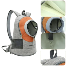 Pet backpack carrier for small dogs and cats, breathable design with safety clip and mesh.