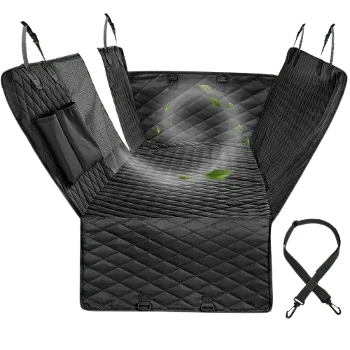 Black pet car seat cover designed for secure and stylish pet travel. BUY FOR DOG