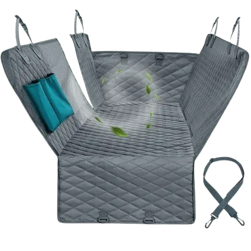 Gray pet car seat cover providing comfort and safety for pets during travel. BUY FOR DOG