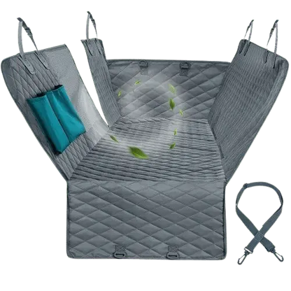 Gray pet car seat cover providing comfort and safety for pets during travel. BUY FOR DOG