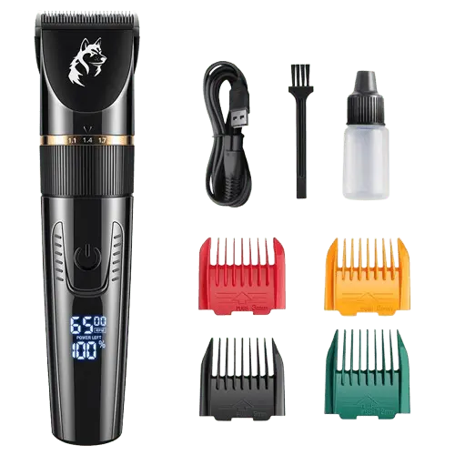 Pet hair trimmer with quiet ceramic blades and LED display – perfect for safe and easy dog and cat grooming at home.