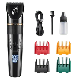 Pet hair trimmer with quiet ceramic blades and LED display – perfect for safe and easy dog and cat grooming at home.