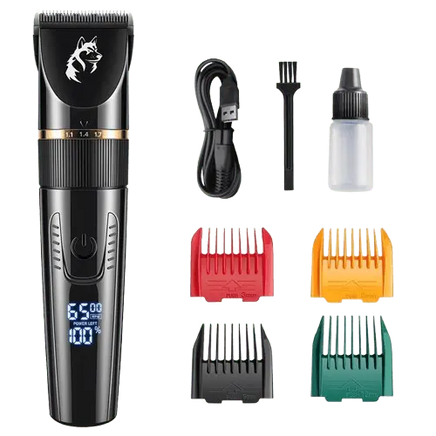 Pet hair trimmer with quiet ceramic blades and LED display – perfect for safe and easy dog and cat grooming at home.