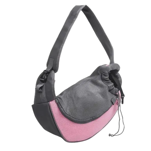 Pink stylish pet carrier bag with soft strap and breathable mesh