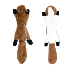 Squirrel-shaped dog chew toy made from soft plush