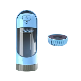Blue portable dog water bottle with charcoal filter for dogs.