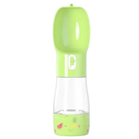 Portable green dog water and food bottle – travel pet feeder.