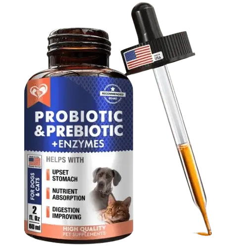 Probiotic and prebiotic with enzymes for dogs and cats – 2 fl oz high-quality digestive supplement.