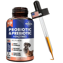 Probiotic and prebiotic with enzymes for dogs and cats – 2 fl oz high-quality digestive supplement.