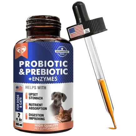 Probiotic and prebiotic with enzymes for dogs and cats – 2 fl oz high-quality digestive supplement.