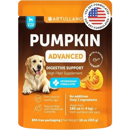 Pumpkin Advanced Digestive Support – high fiber dog supplement made in the USA.