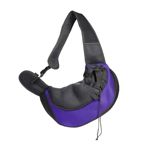 Purple pet shoulder carrier with breathable mesh for puppies and kittens