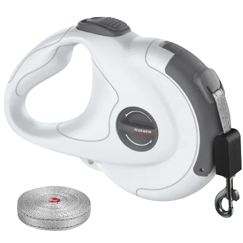 Gray dog retractable leash 13 ft – reflective, durable, and safe for small and large dogs.