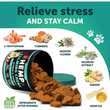 Relieve stress with hemp, valerian, turmeric and passion flower for dogs.