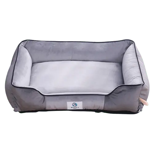 Stylish silver gray dog bed (S, M, L). Soft plush interior. Suits any home décor.