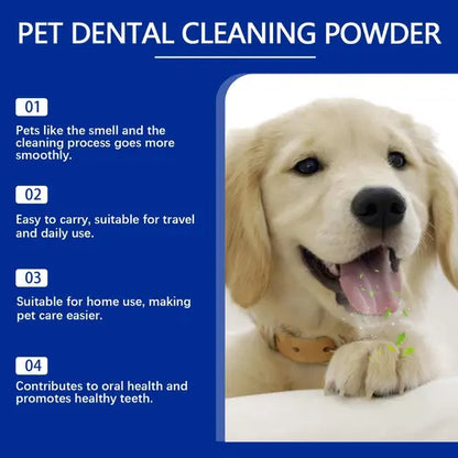Labrador puppy showing benefits of dog tooth cleaner powder for tartar removal and fresh breath