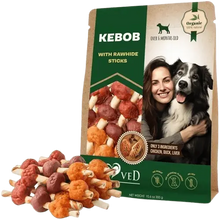 Organic treat sticks for dogs with rawhide, chicken, and duck – perfect for dogs over 6 months.