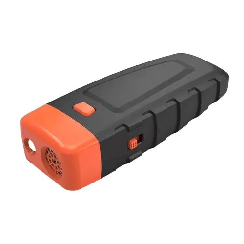 Portable ultrasonic dog barking stopper in black and orange – safe anti-bark training device for dogs.