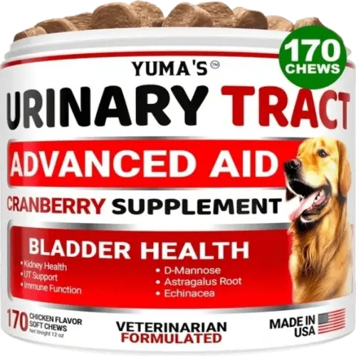 Advanced urinary support soft chews for dogs – 170 chews per bottle for bladder and kidney health.