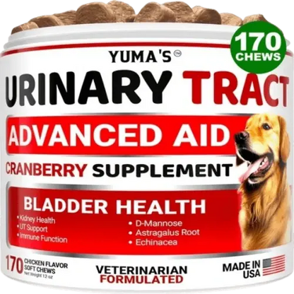 Advanced urinary support soft chews for dogs – 170 chews per bottle for bladder and kidney health.