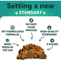 Calming chews for dogs made in the USA with no heat cook process.