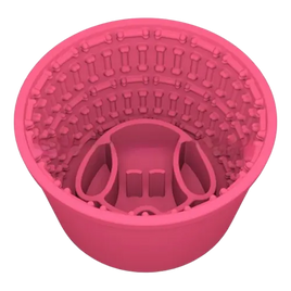 Watermelon pink silicone slow feeder dog bowl for dogs. Anti-gulping and bloat, non-slip base, BPA-free.