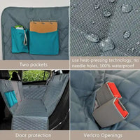 Waterproof pet seat cover installed in a vehicle, offering durability and protection. BUY FOR DOG