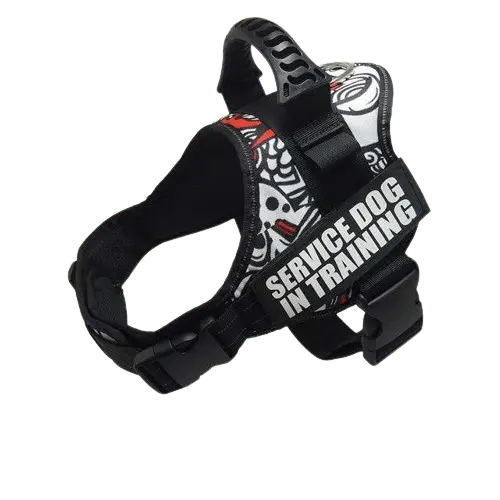 White Doodle Harness ID Name For Dogs, offering a clean and simple doodle design for minimalist style. BUY FOR DOG