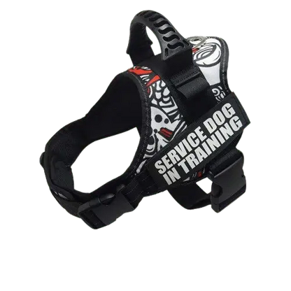 White Doodle Harness ID Name For Dogs, offering a clean and simple doodle design for minimalist style. BUY FOR DOG