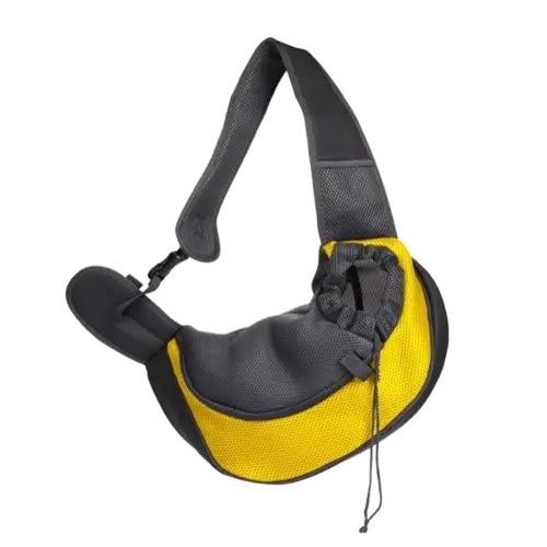 Yellow pet carrier shoulder bag with breathable mesh for small dogs and cats